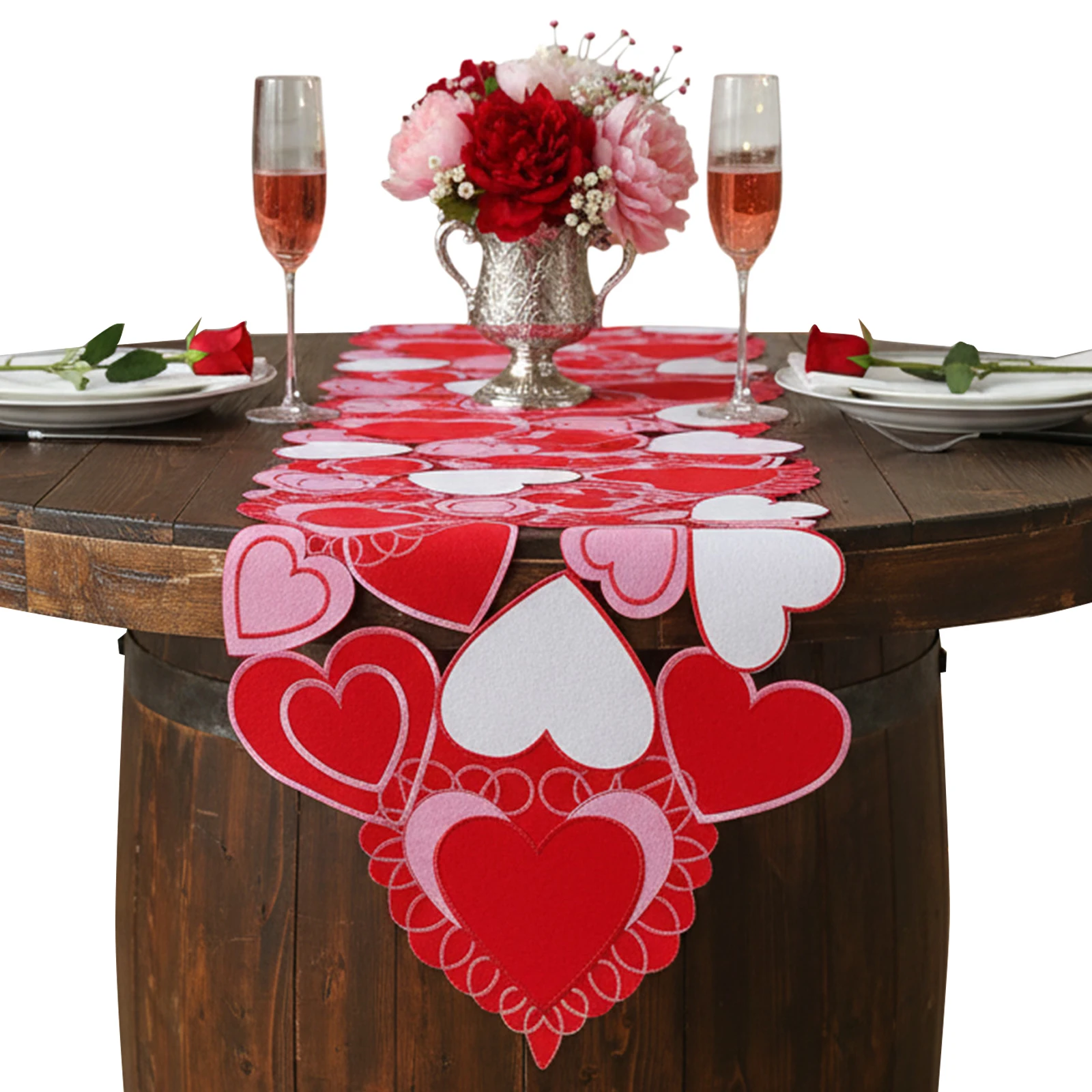 

Hollow-Out Hearts Dining Tables Mat Reusable Red Love Heart Pattern Table Runners Multi-Purpose for Birthday Wedding Anniversary