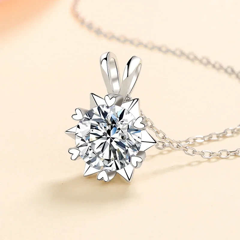 NeeTim 1-3ct Moissanite Snowflake Pendant Necklaces for Women 925 Sterling Silver with White Gold Plated Wedding Bridal Necklace