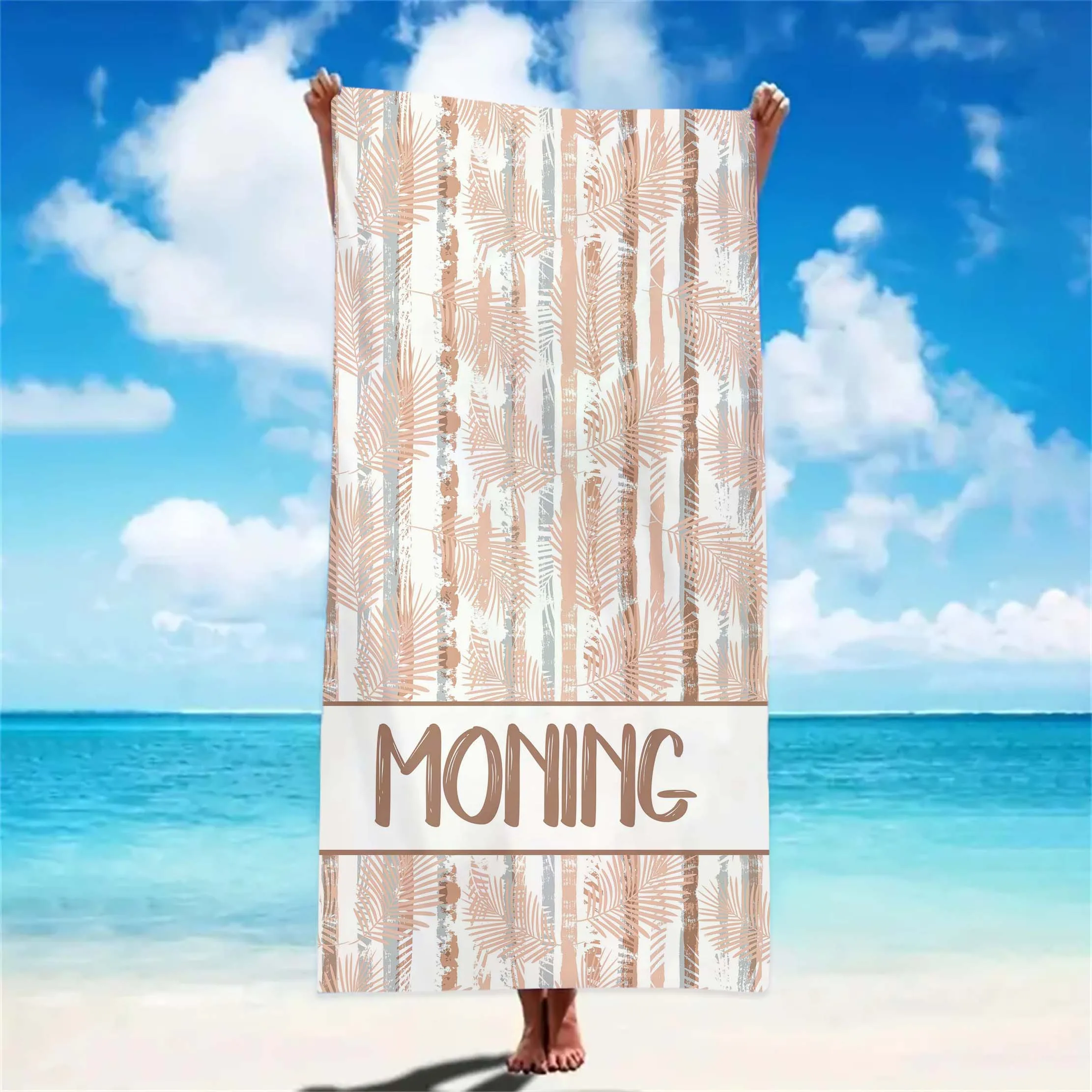 

Custom Name Beach Towels Striped Plant Microfiber Quick-Drying Beach Towel Personalized Absorbent Bath Towel Gifts For Christmas