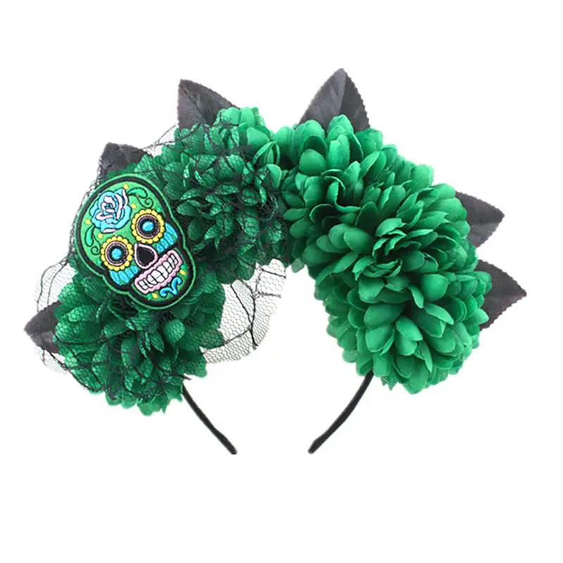 Womens Mexican Simulated Flower Crown Headband Day Of The Dead Halloween Festive Headpiece Colorful Fake Flowet Party Hair Hoop