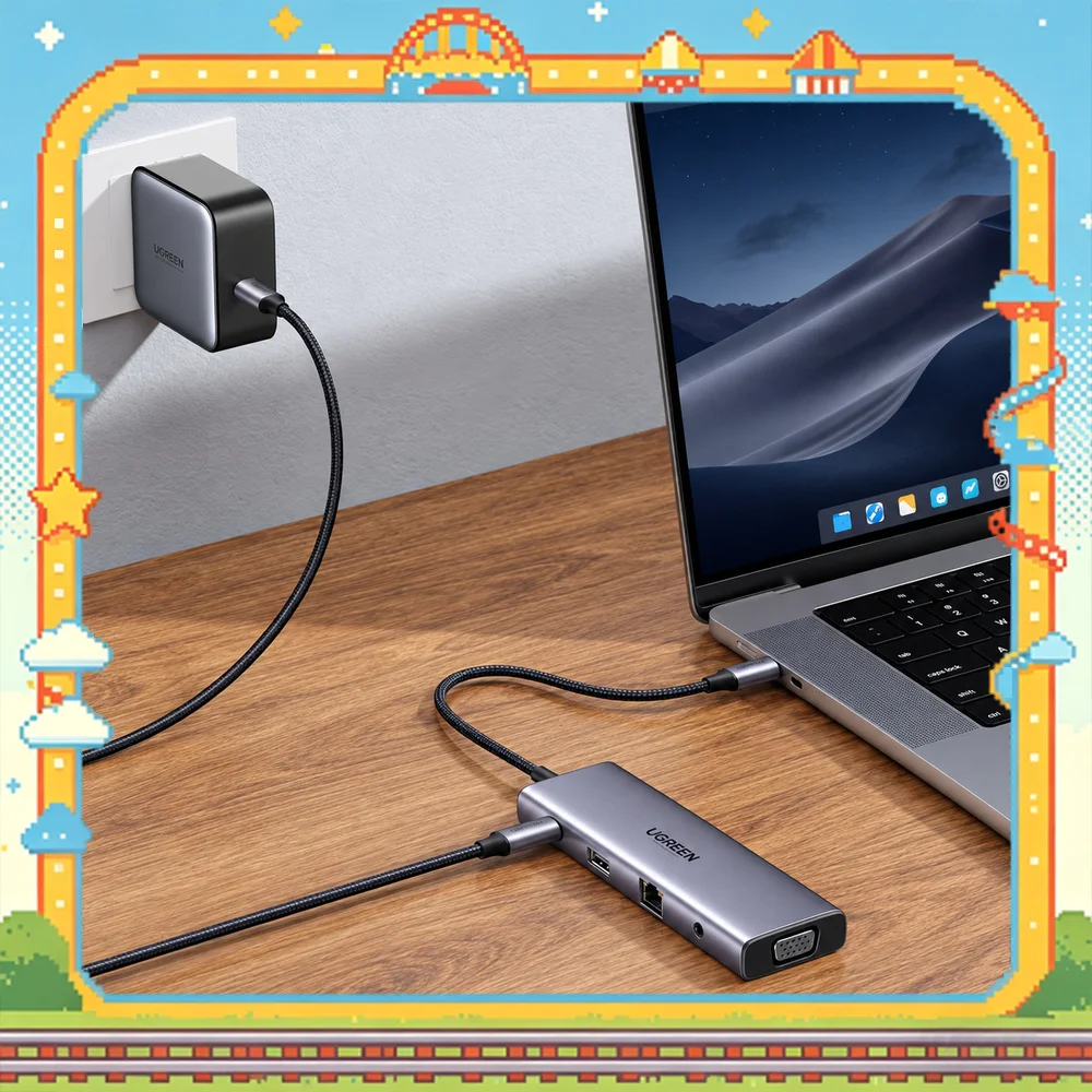 UGREEN 15601 10-in-1 USB-C Hub, 4K HDMI, VGA, Gigabit Ethernet, 3 USB 3.0, SD/TF Reader, 100W PD, 3.5mm Audio
