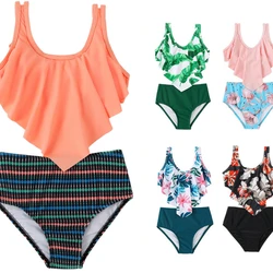 Girl's Bikini Set Crop Flower Leaf Print Two Piece Swimsuits Kids Haler Bathing Suits Swim Suits for Girls Children