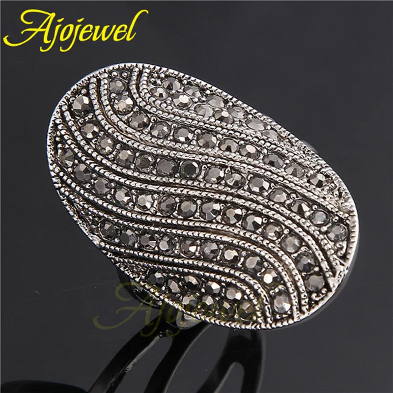 Ajojewel Unique Pave Black CZ Vintage Ring Size 7 8 9 Aneis Women\'s Brand Fashion Jewelry Geometric Finger Rings Wholesale