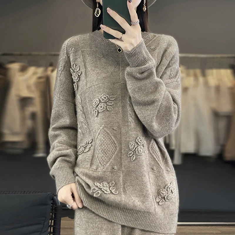 Oversize Sweaters For Women, 100% Cashmere and Wool, Knitting Pullovers, Long Sleeve, Loose Style, High Quality, NJ01, 2023