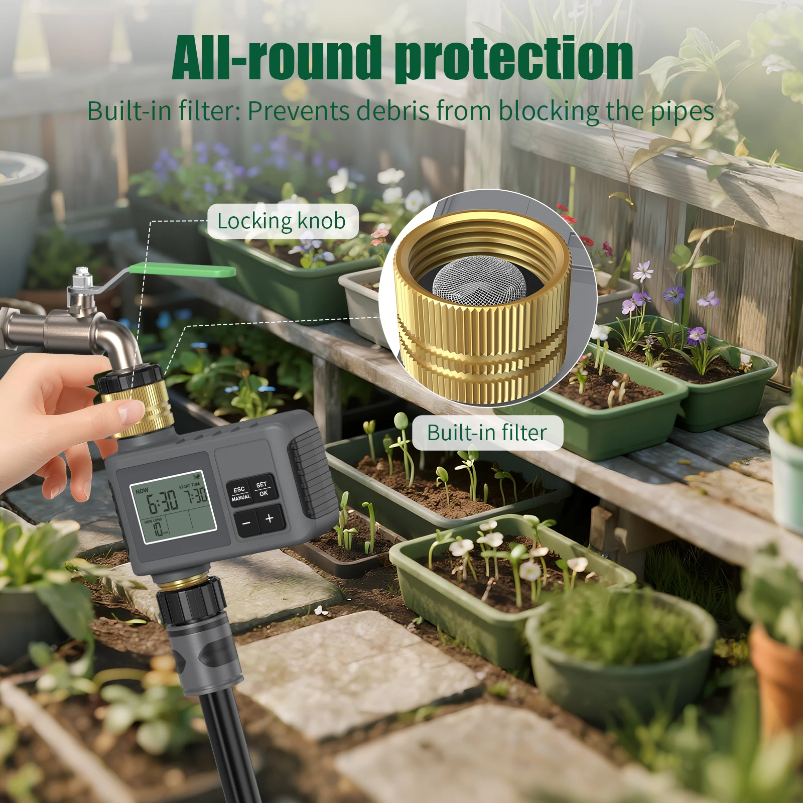 Insoma Automatischer Bewässerungstimer Intelligentes Bewässerungssystem Sprinkler-Timer Gartenprogrammiergerät IPX5 LCD-Display – Detail 10