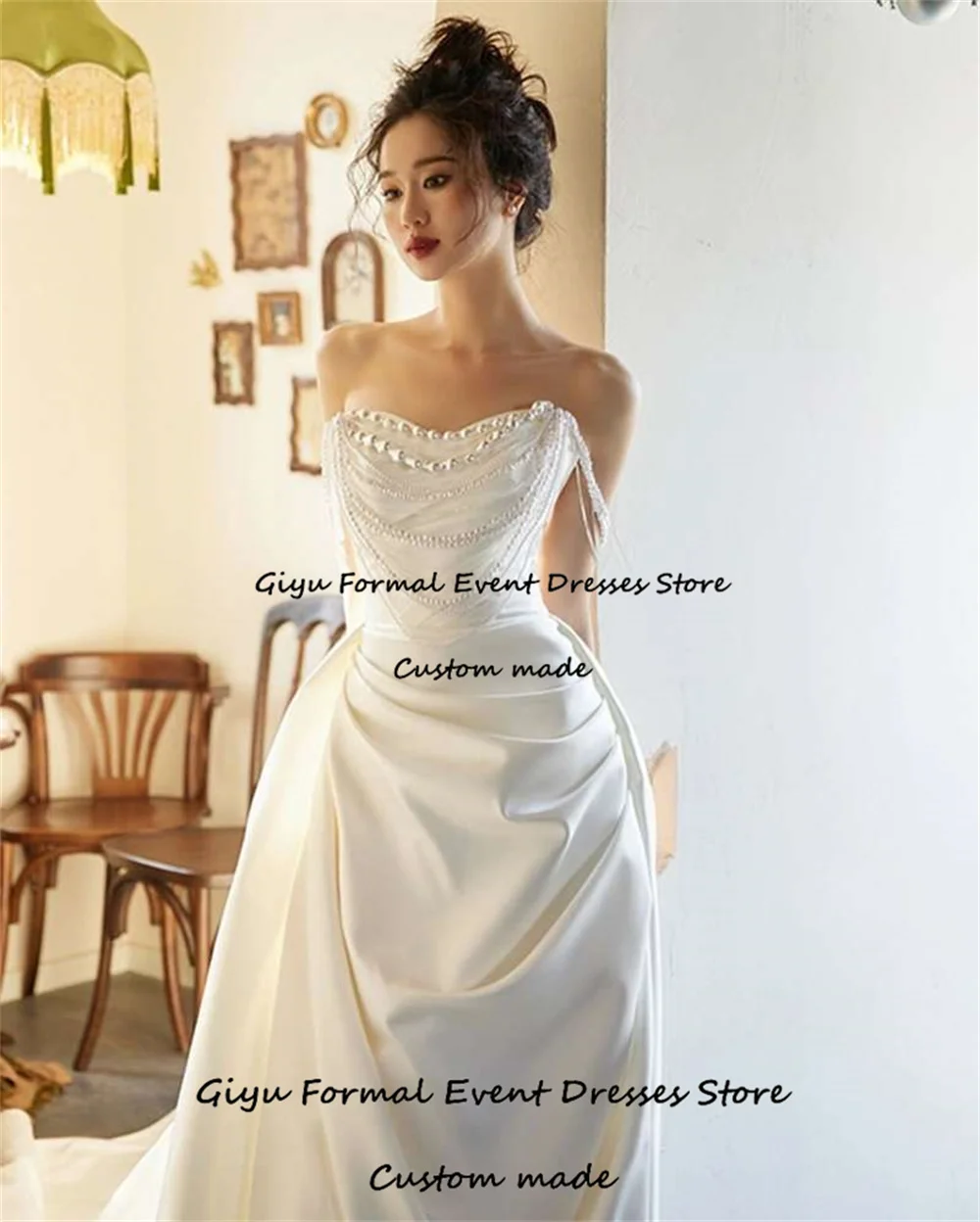 Giyu Elegant Pleat Wedding Dress Photo Shoot Beading Floor-Length Vestidos Novias Boda 2024 Evening Gown Dress