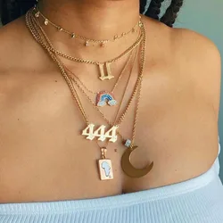 Stainless Steel Angel Number Necklace 111 222 333 444 555 666 777 888 999 Charms Zircon Pendant Necklaces For Women Birthday