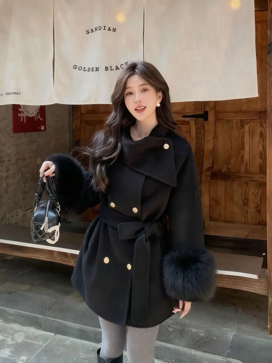 

Шерстяное пальто женское осенне-зимнее с воротником-шарфом, на двух пуговицах, маленький размер, прямой крой, в корейском стиле...