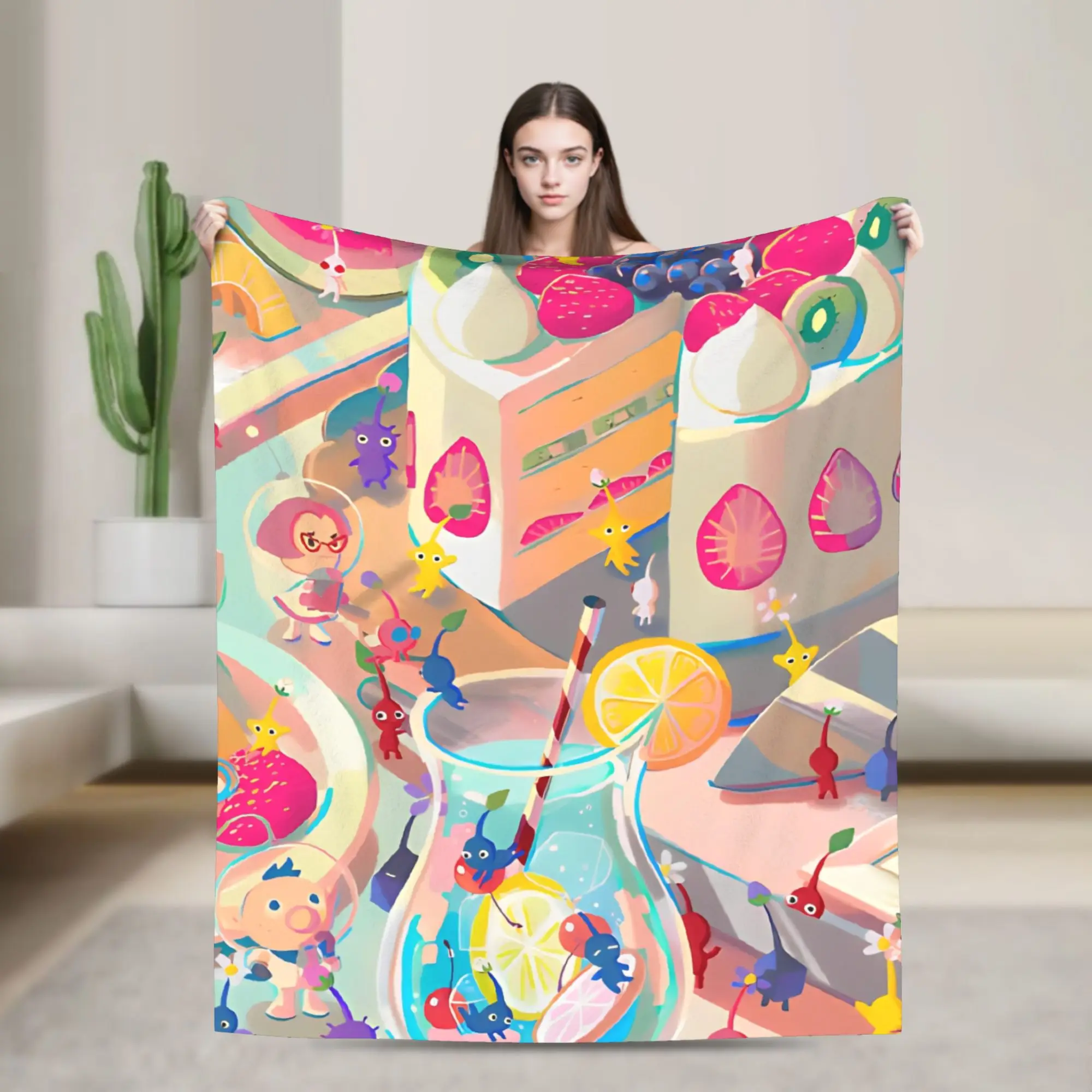Pikmins 4 Video Game Blanket Fleece Summer Air Conditioning Cartoon Kids Portable Warm Throw Blankets for Home Travel Rug Piece