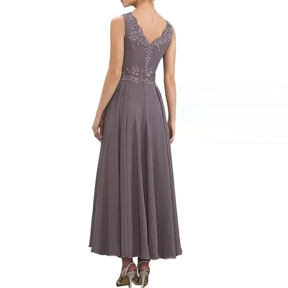 Customized Elegant 2 Pieces Mother of The Bride Dresses V Neck Ankle Length Appliques Chiffon Formal Dresses for Women 2025