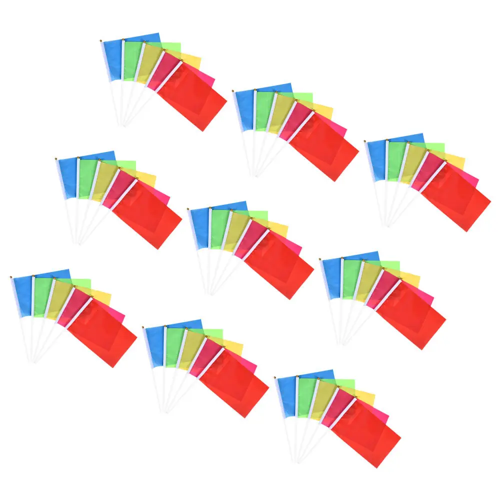 100Pcs Small Plain Flags on Stick Solid Color Hand Waving Flags Polyester Vibrant Fade Resistant for Festivals Celebrations