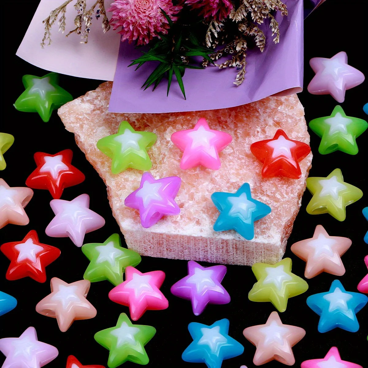 70pcs/140pcs Random Color Star Shape Acrylic Beads Loose Spacer Beads For Jewelry Making DIY Hair Accessory Bracelet
