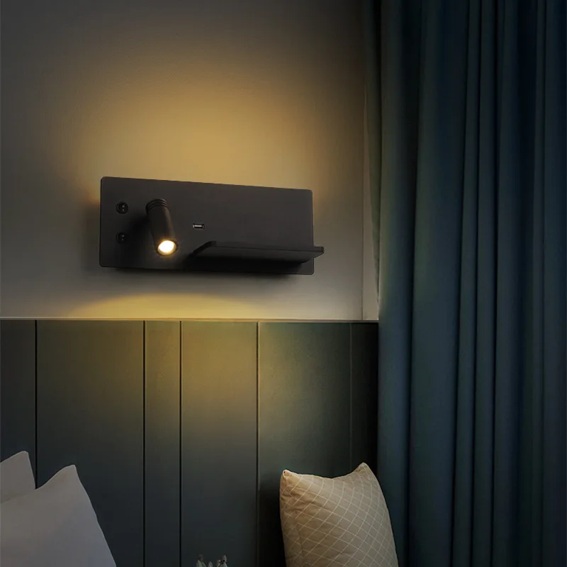 Wireless charging LED wall light with simple USB dual switch decorative light, hotel engineering bedroom bedside lamp