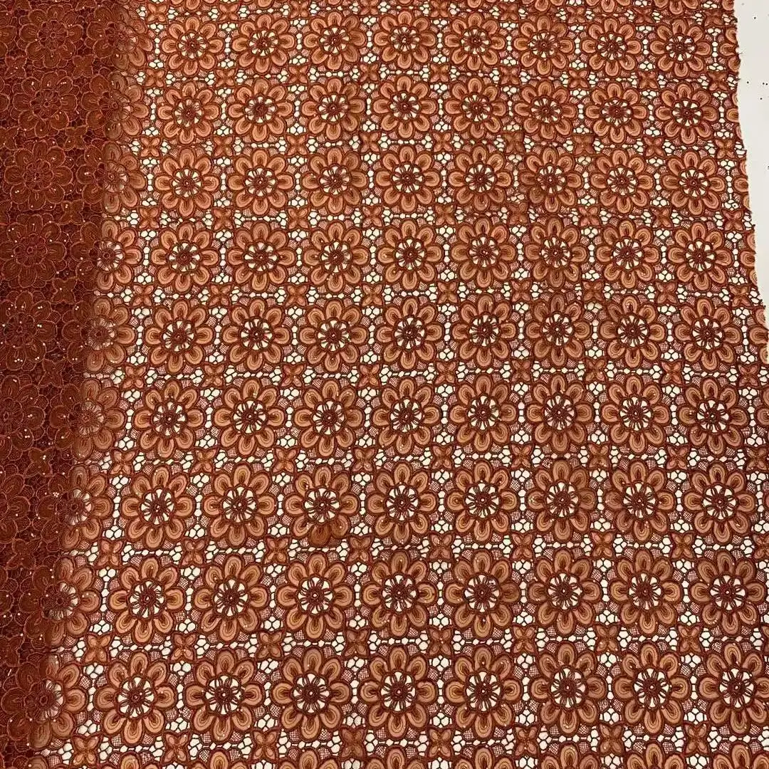

Wholesale High Quality African French Beaded Lace Fabric 2025 Sewing Sequins Embroidery Nigeria Lace Fabric for Party Dresses