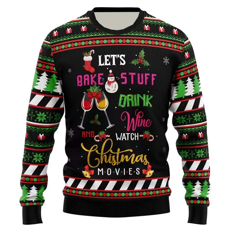2026 Family Matching Outfits 3D Print Wine Themed Ugly Xmas Sweater Christmas Tree Pattern Long Sleeve Winter Party Sweatshirt