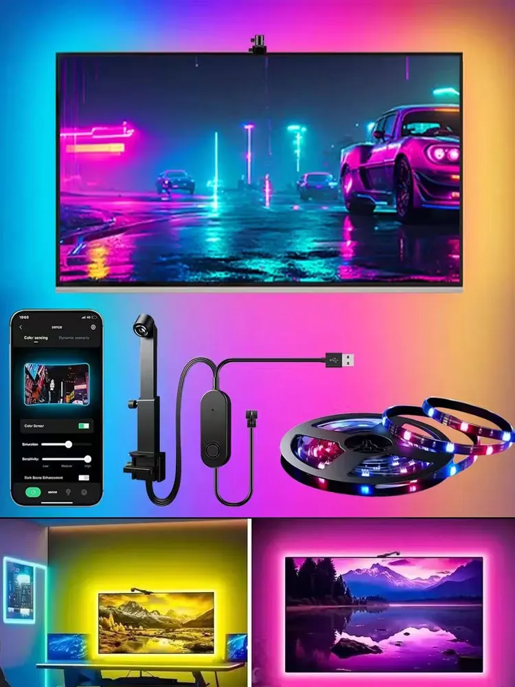 3.8M 5M 5V USB RGBIC LED Ambilight do telewizora z czujnikiem AR Color Gamut, adaptacyjne podświetlenie TV, synchronizacja RGB TV, sterowanie aplikacją. — Zdjęcie 2 z 2