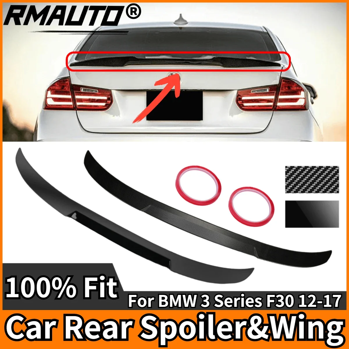 

RMAUTO Carbon Fiber M4 Style Car Rear Trunk Spoiler Wing For BMW F30 F80 M3 2013-2018 Rear Wing Spoiler Car Body Styling Kit