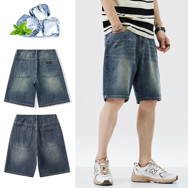 Retro Denim Shorts Men's Summer Thin Loose Knee-length Classic Washed Jeans Streetwear Fashion Korean Bermuda Casual Short Pants