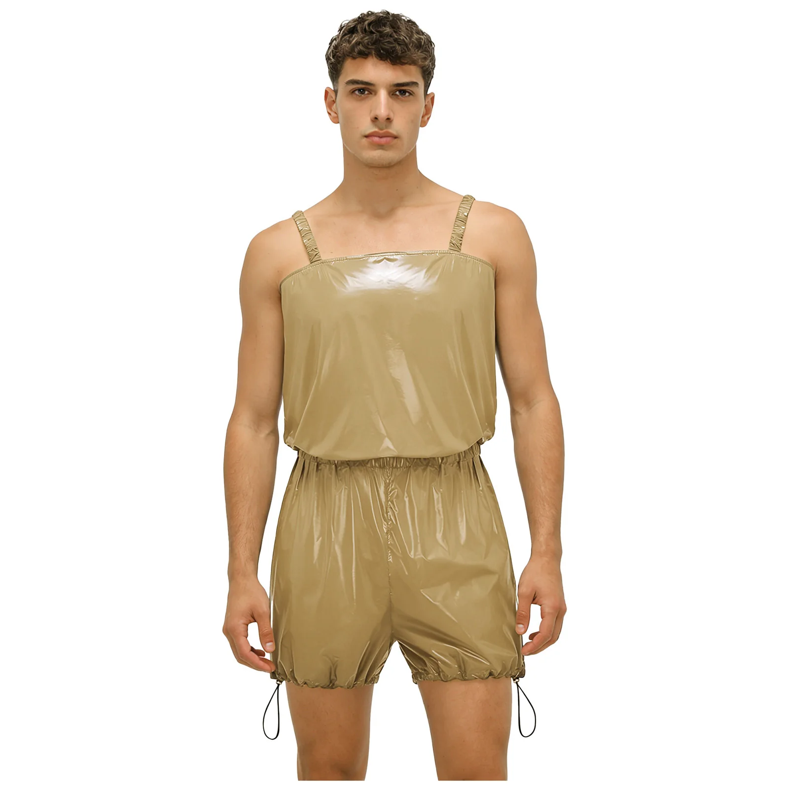 Mens Shiny Sling Bodysuit Swimwear One-piece Glossy Rompers Swimsuit Y2K Aesthetic Diaper Cover Waterproof Romper Short Jumpsuit
