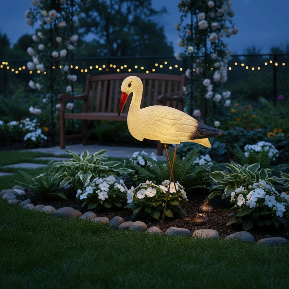 

White Color Simulated White Crane Plastic Material Simulation Design Outdoor Garden Decoration Can Emit Light Small Size