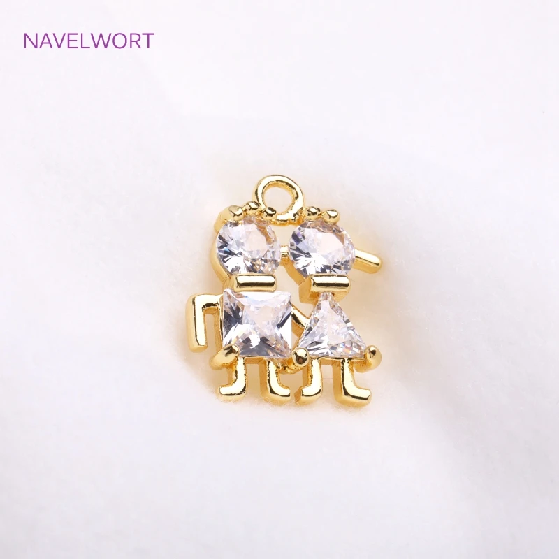 14K Gold Plated Boy Girl Kids Pendants Brass Metal Inlaid Zircon Personalized Flower Charms DIY Earring Making Accessories