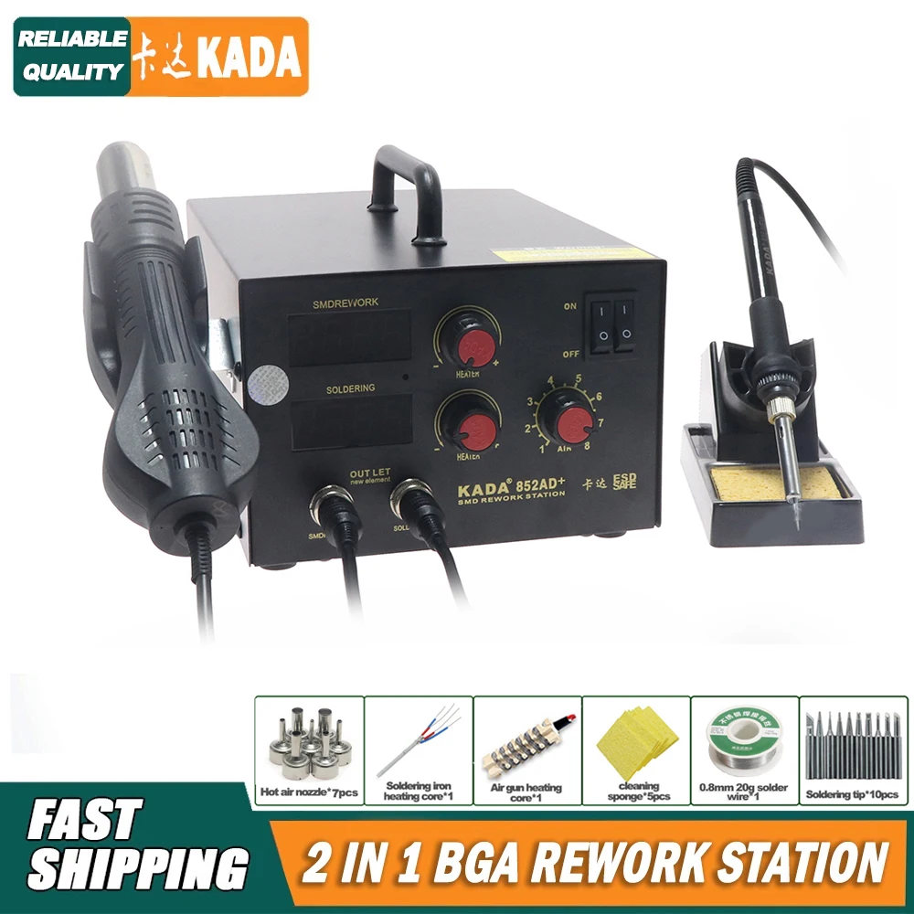 KADA 852AD+ 2 in 1 Multi-function LED Display Intelligent Dormancy of Hot Air Gun Dismantling and Welding Platform