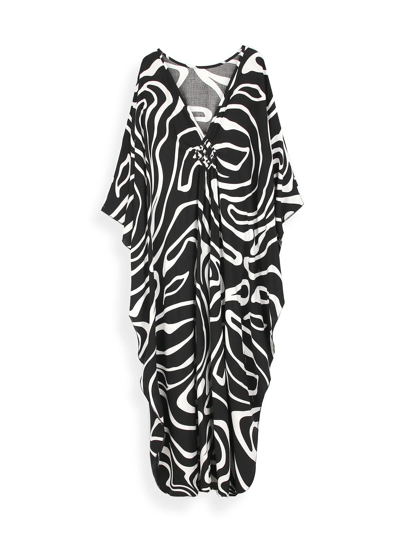 2023 Sexy Zebra Striped Bikini Cover-ups Casual V-neck Side Split Summer Beach Dress Women Beach Wear Swim Suit Cover Up Q1297