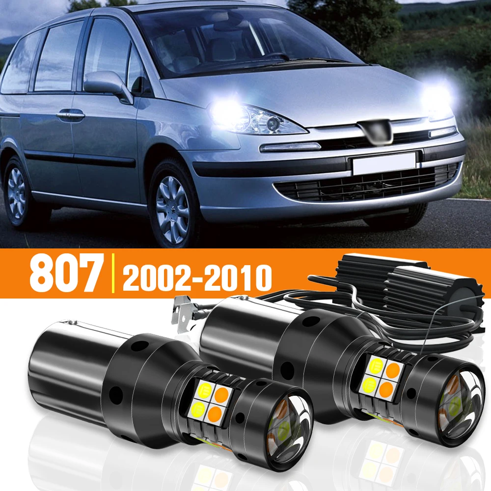 2x LED Dual Mode Turn Signal+Daytime Running Light DRL For Peugeot 807 2002-2010 2003 2004 2005 2006 2007 Accessories Canbus