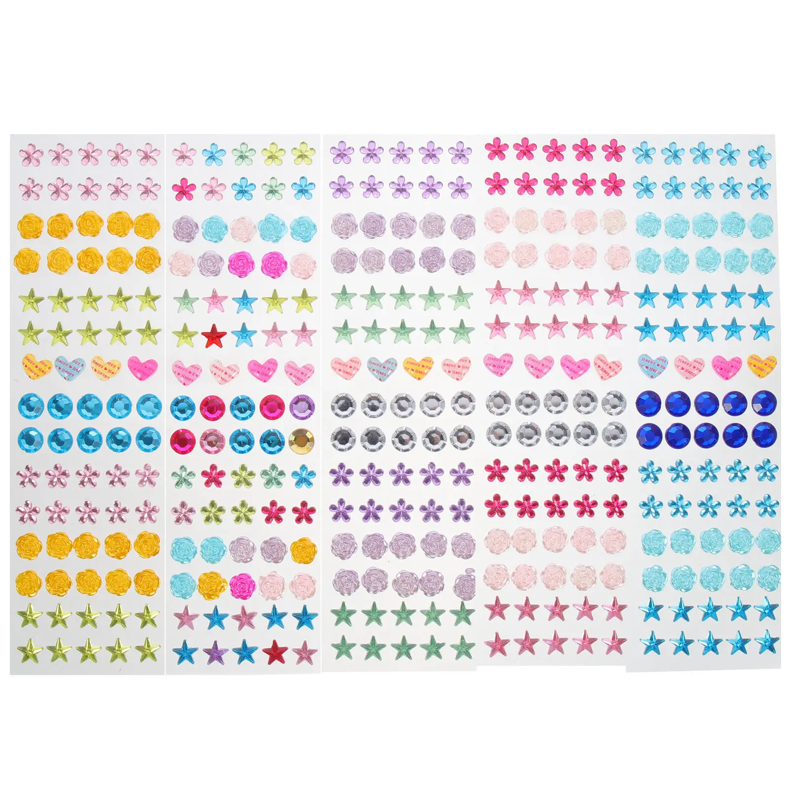

5 Sheets DIY Colored Diamond Sticker Acrylic Rhinestone Sticker Assorted Gems Stickers Self Adhesive for Craft Face Painting