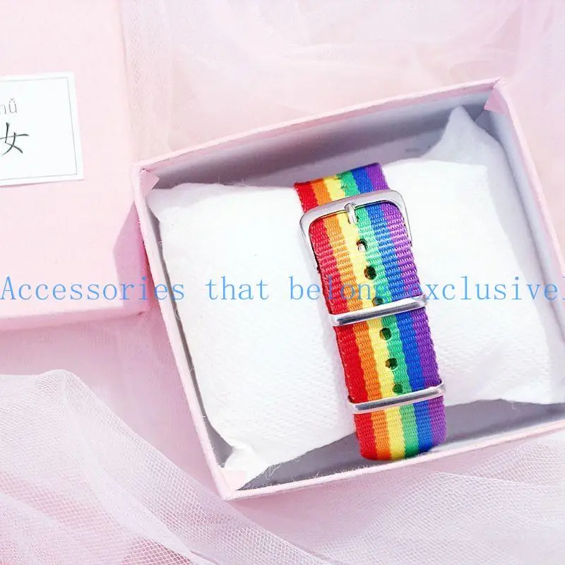 

31BB Rainbow Stripe Canvas Woven Bracelet Nylon Watch Band Surprise Gift for Boy Girl