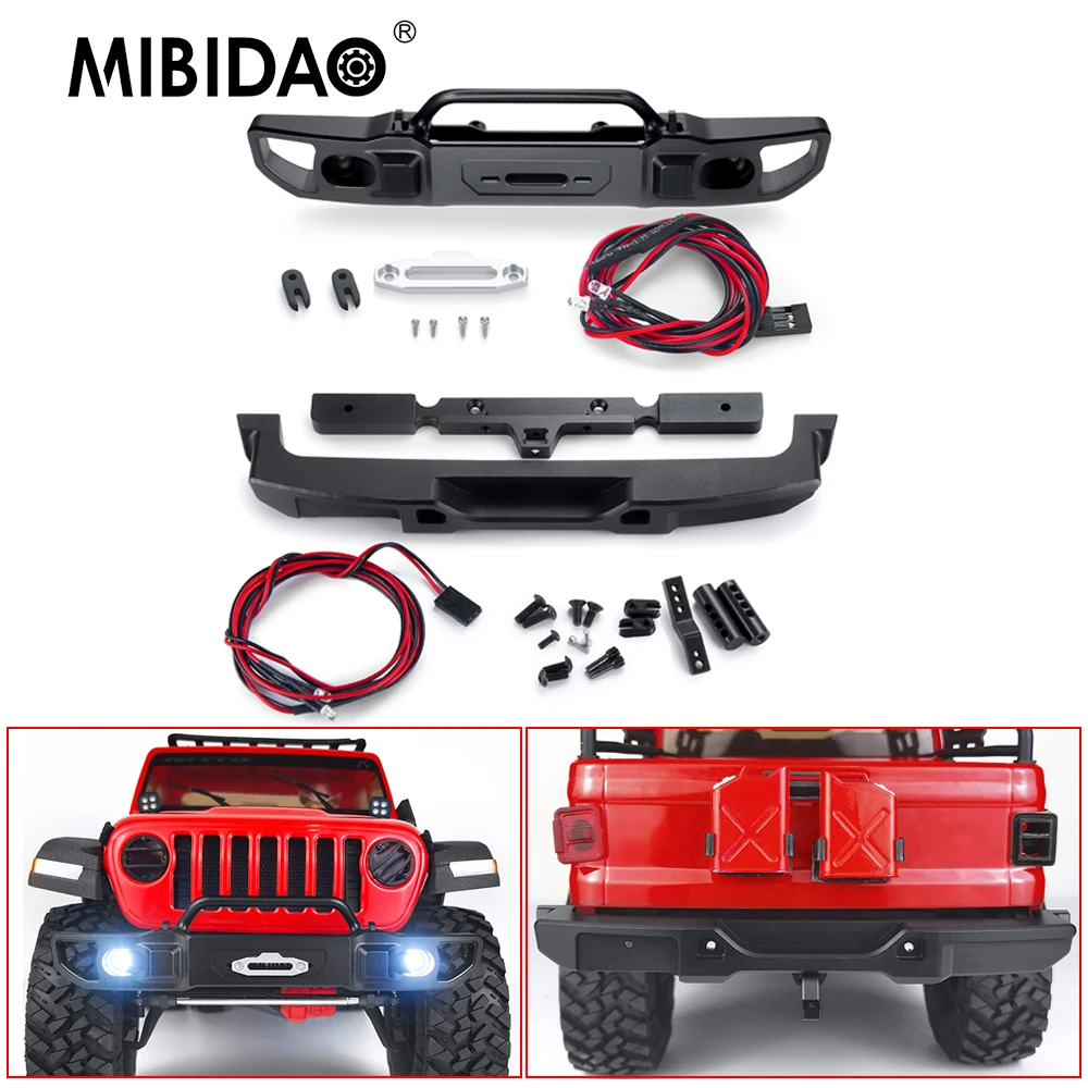 MIBIDAO Metal Front / Rear Bumper with LED Light for Axial SCX10 III AXI03006 AXI03007 Jeep Gladiator Wrangler 1/10 RC Car