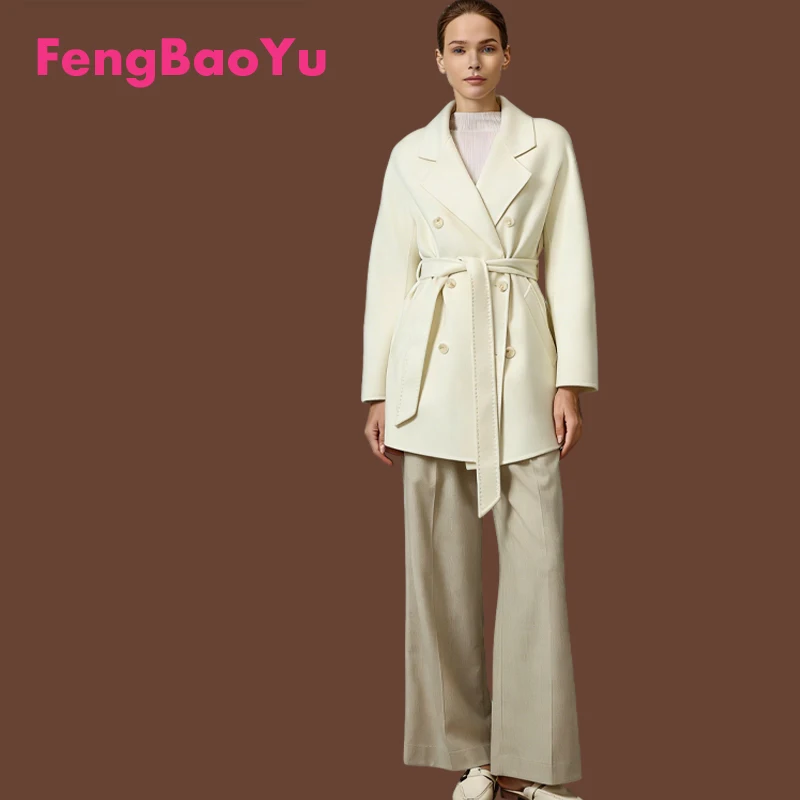 

Feng Baoyu Luxury Double-sided Natural 70% Cashmere 30% Wool Women's Coat Double-Button Lined Jacket Business and Casual Style