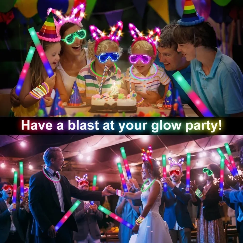 Glow Party Supplies，Foam luminous stick, LED glasses, rabbit ear headband and luminous stick Glow Party Supplies