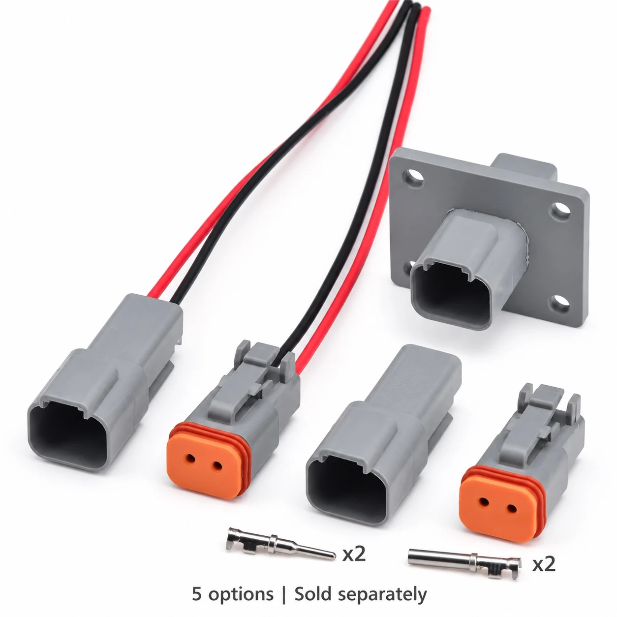 2 Pin Waterproof Connector Male Female Flanged Housing with 2 Crimp Terminals or 15cm Red Black Wire Pigtail Harness Options