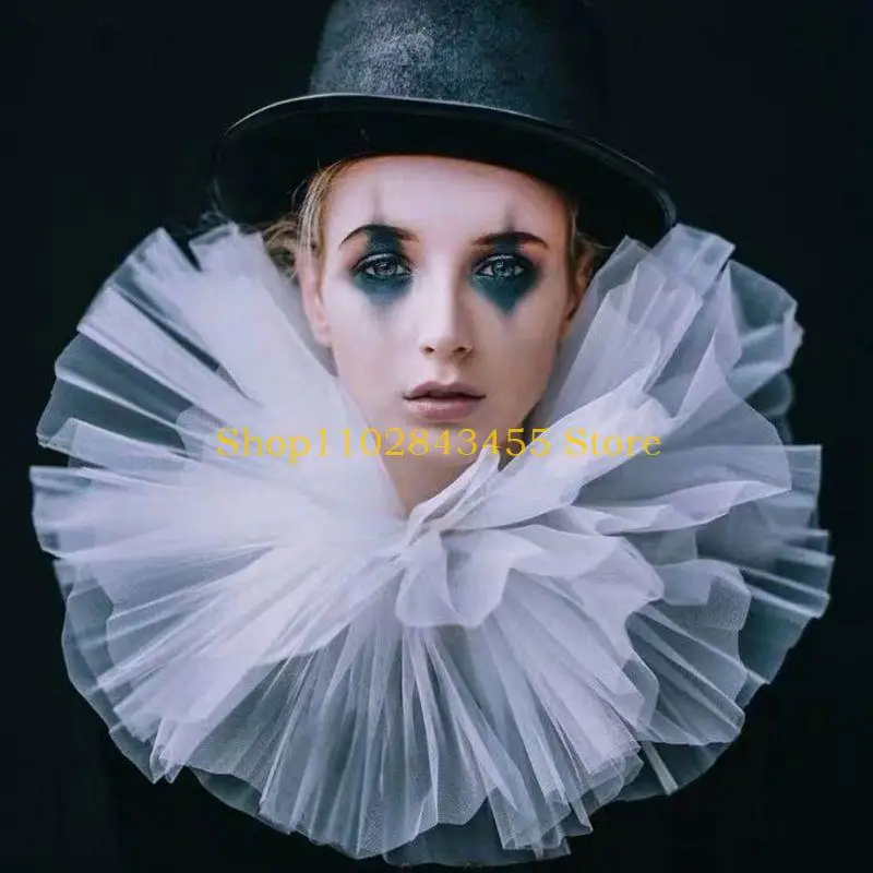 49MC Layered Ruffle Detachable Faux Collar Lightweight Mesh For Renaissances Costume