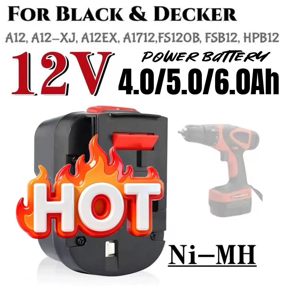 🎠~12V 4000/5000/6000mah Rechargeable Tool Battery forBlack&Decker A12 A12EX FSB12 FS120B A1712 HP12K HP12 Ni-MH Drill Battery