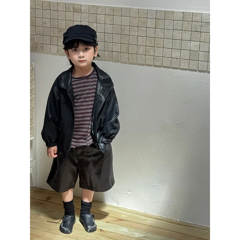 2026 Children's spring Autumn New Leather Jacket, Jacket, Boys and Girls' Baby Western Top, Motorcycle Suit