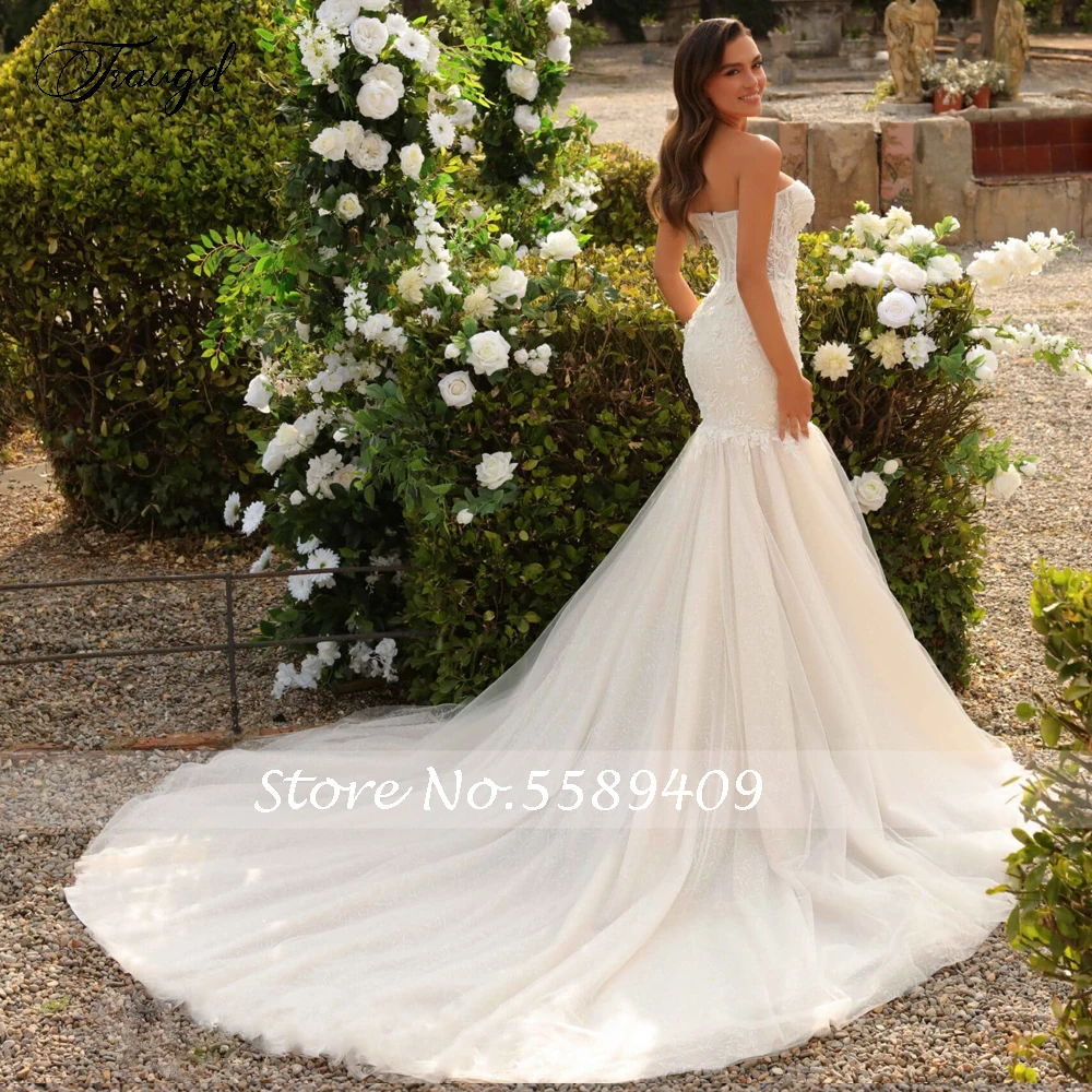 Traugel Mermaid Charming Wedding Dresses Strapless Lantern Sleeve Vestido De Novia Embroidery Appliques Sexy Robe De Mariee