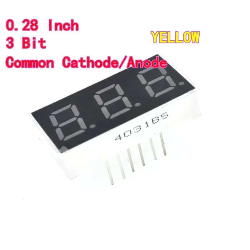 10PCS 0.28 Inch Digital Tube LED Display Common Anode BS/Cathode AS 7 Segment 0.28 inch 3 digit Yellow high-brightness