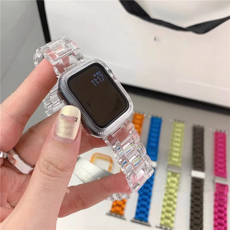 Candy Case+Strap For Apple Watch 41mm 45mm 38mm 40mm 42mm 44mm Resin Transparent Bracelet Band For Iwatch Series 8 7 SE 6 5 4 3