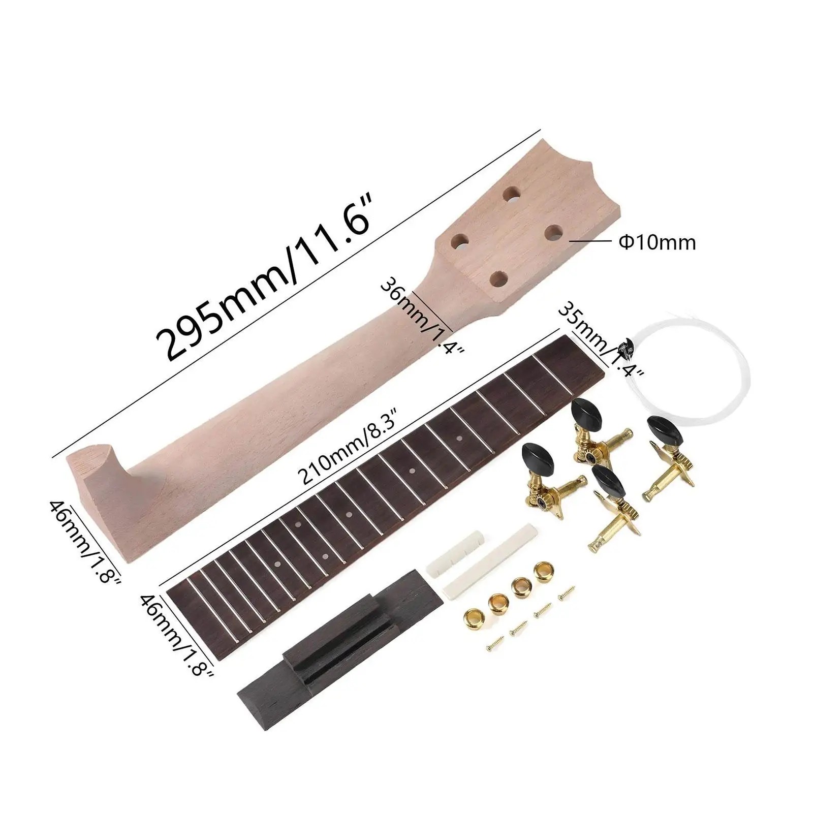 Ukulele Neck Unfinished Wood DIY Kit Artistic Musical Instrument Set for Kids Ukulele Self-made Projects