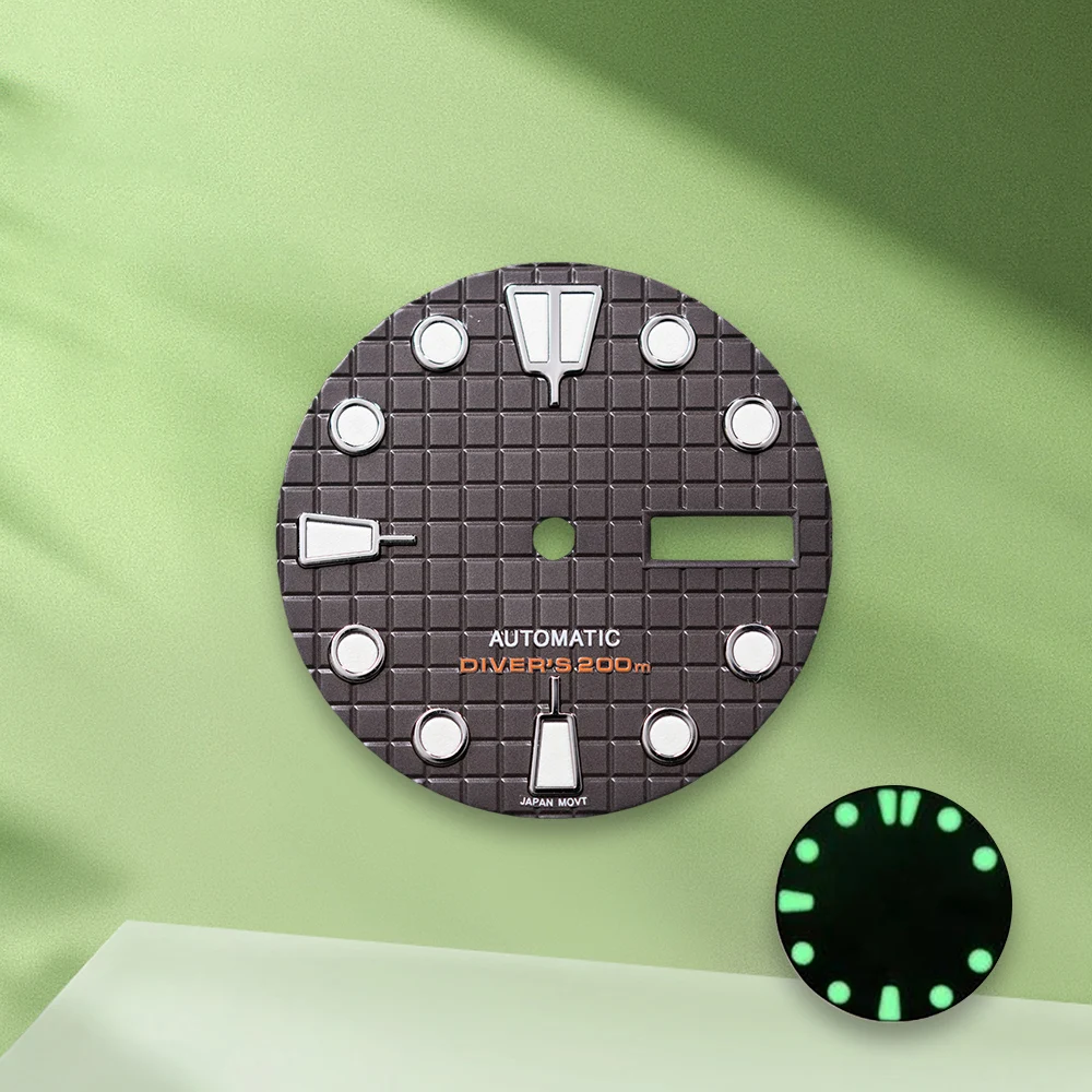 28.5mm S Logo Black Waffle Dial No Hands Suitable For NH36/4R36 Movement C3 Green Luminous Watch Modification Accessories