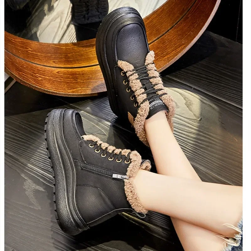 New Platform Snow Boots Women's 2023 Winter Skimmer Thermal Booties Women's Fashion Leather Platform Boots Ankle Boots