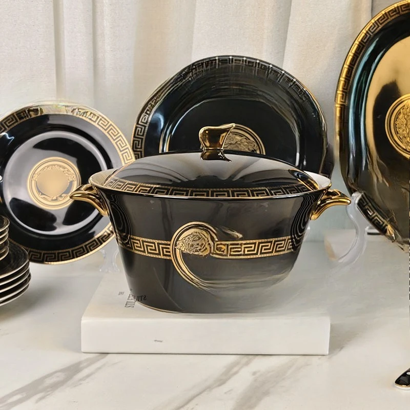 European-style porcelain tableware 43-piece set Home hotel, restaurant rice bowl plate spoon soup pot