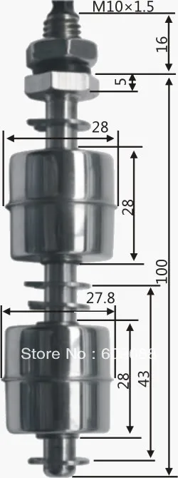 Stainless Steel Water Level Sensor Liquid Float Switch Tank Pool Steel,Double ball,100V