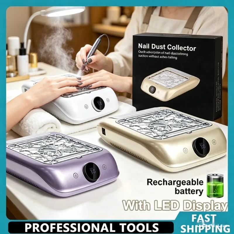 

Powerful Rechargeable Nail Dust Vacuum LED Display Cordless Dust Collector Adjustable Speed Manicure Tool
