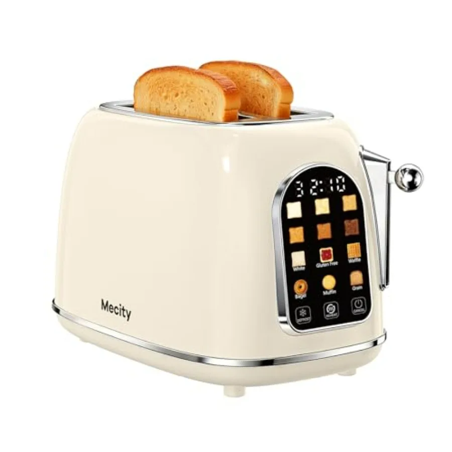 

2 Slice Touch Screen Retro Toaster with Wide Slot for Breads Bagel Muffin Waffle Cream Color 120V 825W Ideal for New Home House