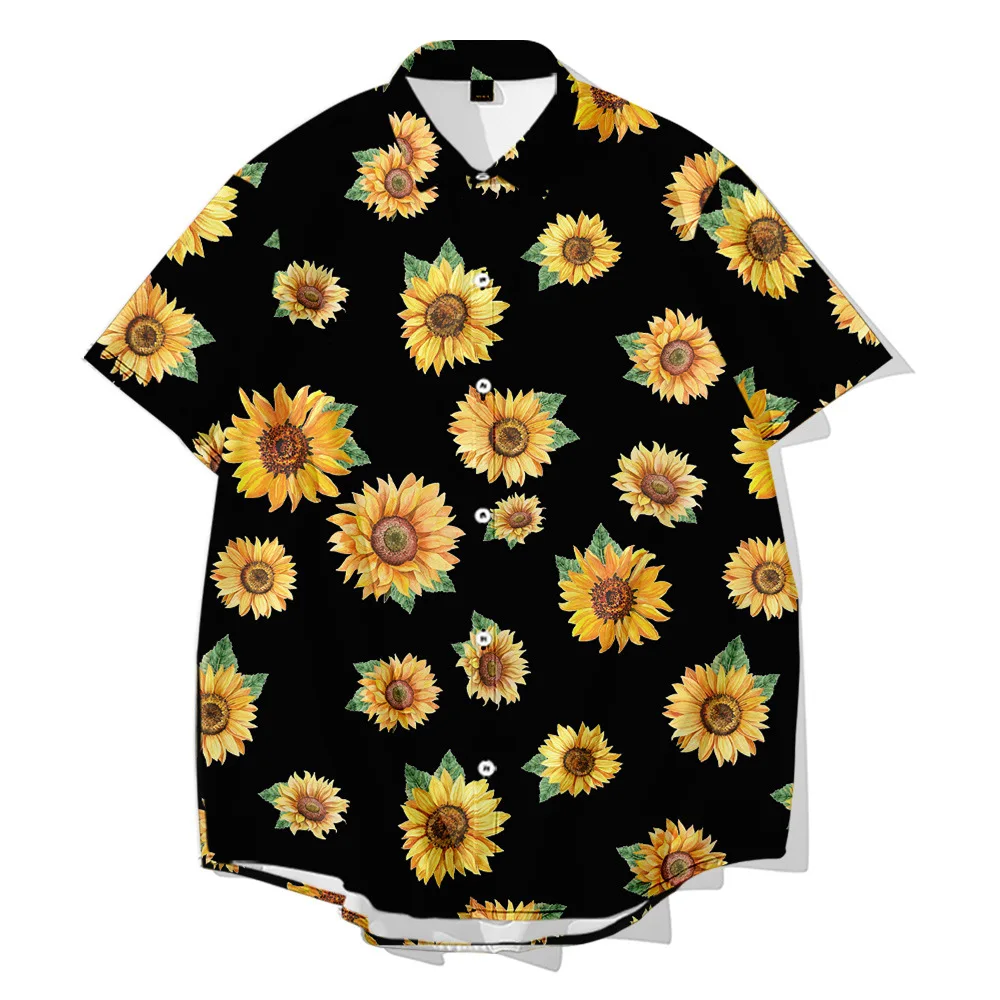 

Men's Plus Size Sunflower Print Short Sleeve Fashion 3D Print Shirt Summer Casual Hawaiian Beach Breathable Top Shirt