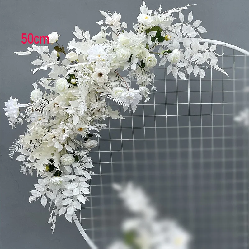 Künstliche Rose mit grünen Blättern, Hochzeits-Halbmond-Blumenreihe, Tischblumenball, T-Bühnen-Dekoration, florale Hochzeitsdekorationen – Detail 7