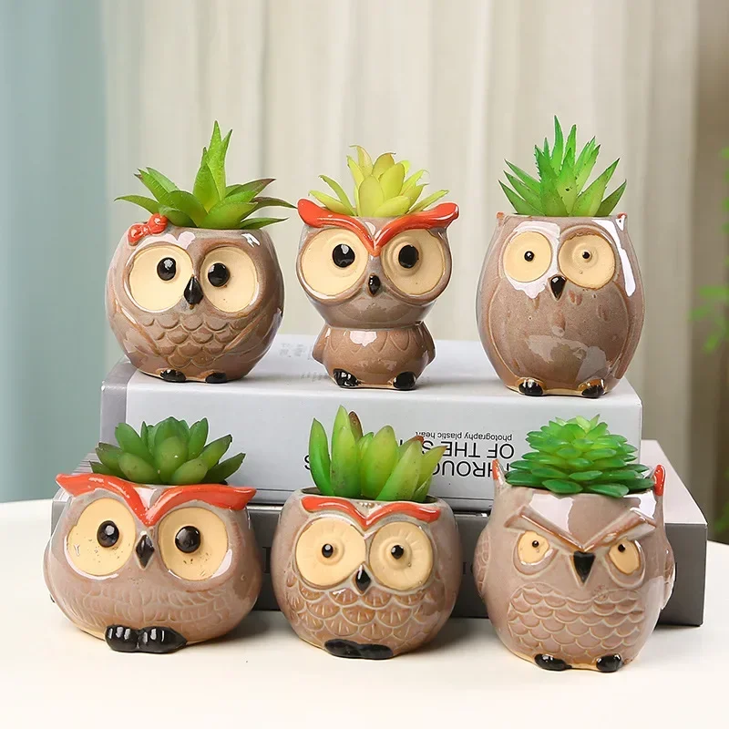 Cute Owl Ceramic Flower Pot Garden Office Decoration Succulent Mini Owl Flowerpot Cute Animal Flowerpot Cactus Plants Planters